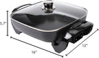 12" Ceramic Nonstick Electric Skillet with Tempered Vented Glass Lid, Scratch-Resistant Surface, Cool-Touch Handles, Removable Easy-to-Clean Design, 1200W, Sleek Black