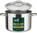 Stainless Steel Pasta Pot with Strainer Lid — 5.5 Qt Large Capacity Spaghetti Pot with Twist Lock Lid — Deep Cooking and Stock Pots for Boiling, Dishwasher Safe By Cooler Concepts