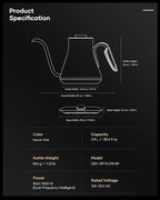 Cocinare Barista Collection Gooseneck Electric Kettle, ±1℉ Precise Temperature Control for Pour-Over Coffee & Tea, Quick Heating 1500W, Stainless Steel Interior, 0.9L (Munch Pink)