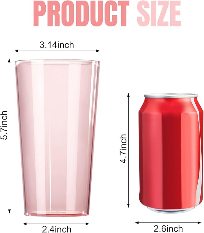 Liacere Plastic Drinking Glasses Set of 12-18oz Highball Pink Reusable Plastic Glasses Colors, Water Glasses Cups,Tumbler Glassware Set for Beer, Juice, Cocktail, Milk for Mother's Day Valentine’s Day