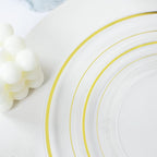 I00000 60 Pcs Clear Gold Plastic Plates, Gold Disposable Plates Includes: 30 Dinner Plate 10.25" and 30 Dessert Plate 7.5 ", Premium Clear Plate Prefect for Wedding and Gold Plates Party/Birthday