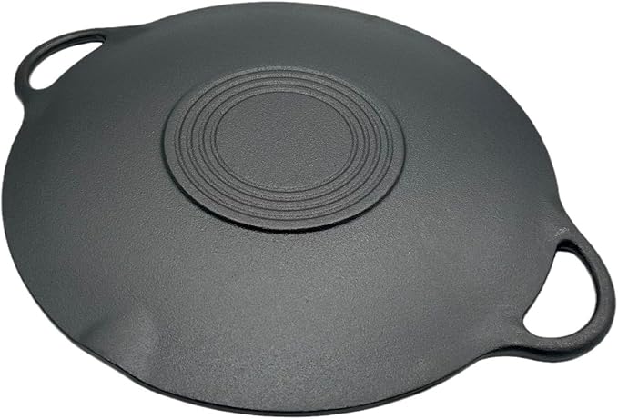 11.5 inch Korean BBQ Grill Pan, Cast Iron Griddle Pan for Indoor and Outdoor Cooking & Camping (11.5 inch)