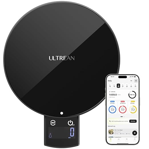 Ultrean Smart Food Scale with Nutritional Calculator, Kitchen Scale for Weight Loss, Food Weight Scale with App for Calorie & Macro Tracking, AI Scan, 33lb