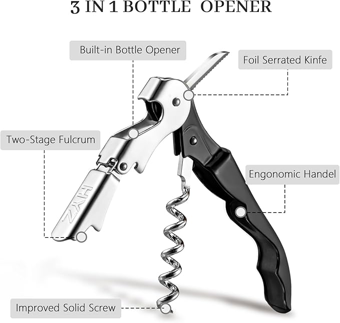 HYZ Wine Opener Bulk 20-Pack for Bartender, Professional Waiter Corkscrew Wine Key for Servers & Restaurant, Double Hinged Wine Bottle Opener with Foil Cutter, Commercial Bulk Set, (Black)