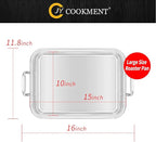 15 Inch Stainless Steel Roasting Pan with V-Shaped Rack and Turkey Baster - Rectangular Roaster for Turkey, Chicken, Vegetables - Fits 20lb Turkey