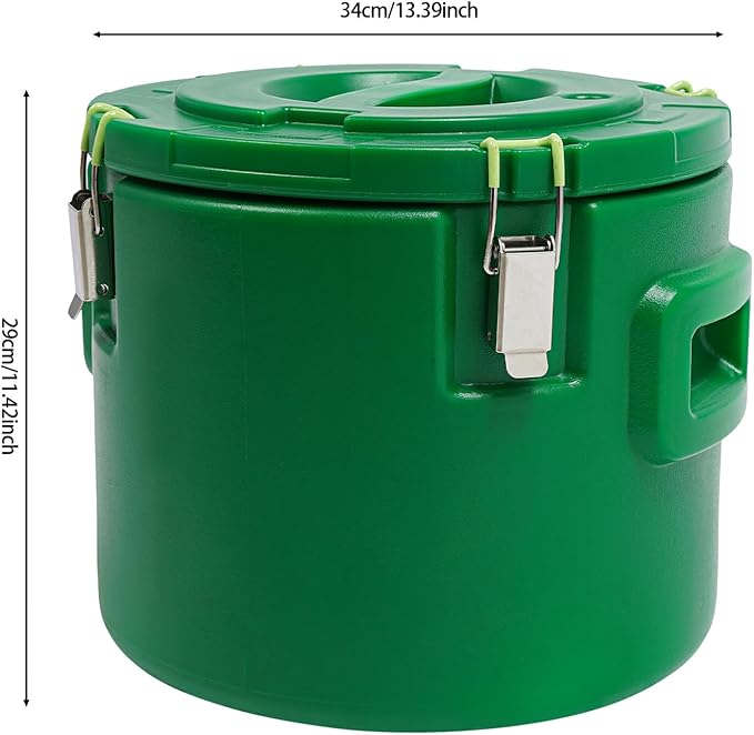 15.85Qt Insulated Food Container, Stainless Steel Container, 15L Commercial Food Soup Carrier 12 Hours Heat Preservation for Hot and Cold Food Storage Restaurant Canteen Home Lunch Use (Green, 15L)