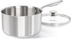 MICHELANGELO Tri-ply Stainless Steel 4 Qt Saucepan with Glass Lid, 4 Quart Pot with No Coating, Even Heating, for All Cooktops & Induction Compatible - Silver