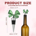 uxcell 2 Pcs Bow Wine Stopper, Reusable Wine Stoppers Airtight Leak-proof Bottle Plugs Liquor Saver Beer Beverage Glass Bottles Stopper for Bar Holiday Party Home Decor, Silver-Green