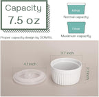 DOWAN Ramekins with Lids 6 oz Oven Safe, Creme brulee Souffle Dishes Ramekin with Covers, Porcelain Bowls for Baking Custard Cups, Set of 6, White