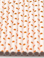 Pack of 900 Rose Gold Polka Dot Foil Biodegradable 4-Ply Paper Drinking Straws (Compostable, Non-toxic, BPA-free)