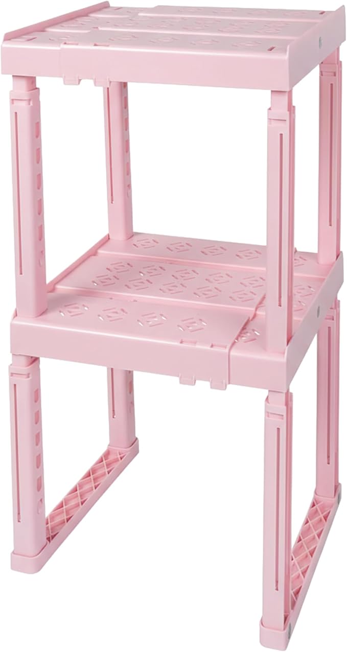 Locker Organizer Shelf， Adjustable Width and Height, Ideal Locker for School, Office, and Gym Lockers… (Pink 2 Pack)