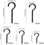 125 Pcs Ceiling Hooks for Hanging Plants - 5 Sizes Metal Screw Hooks Heavy Duty,DIY Hanging Hooks Decors for Christmas String Lights Cup Wind Chime,Bird Feeders Indoor&Outdoor(Black, 125PCS)
