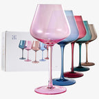 Khen Flower Blooms Colored Crystal Wine Glass Set of 5, Large 20 OZ Glasses, Color Blooms Unique Italian Style Tall Stemmed Drinkware for Red & White Wine, Water Dinner Gift, Beautiful Gifts Glassware