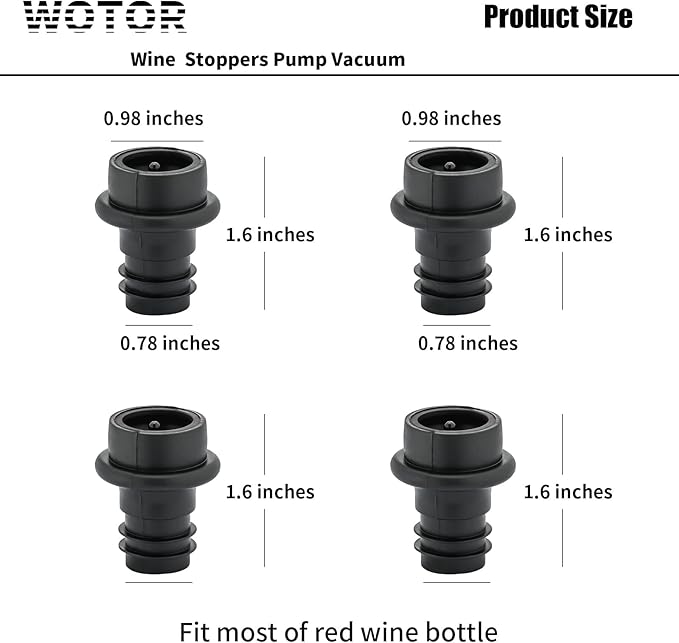 WOTOR Wine Stoppers - Vacuum Wine Saver, Preserver & Sealer (Black, 24 Pieces)