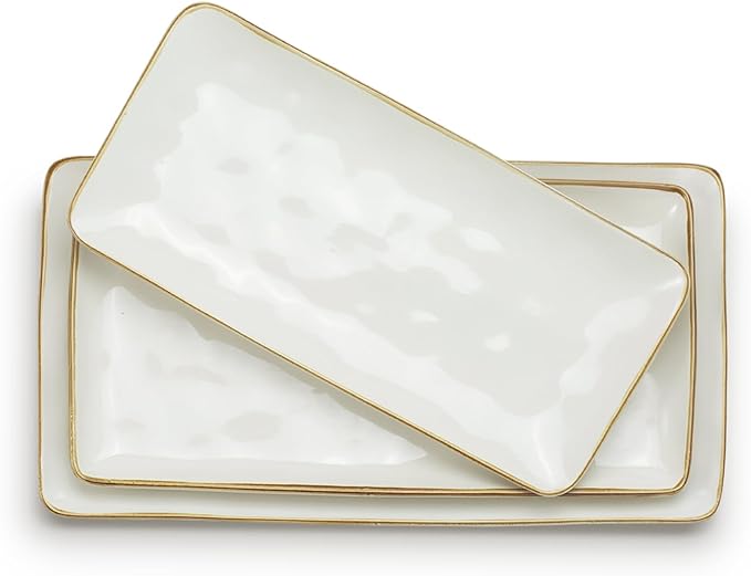famiware 3 Pcs Rectangular Serving Platter and Dinnerware Set for 4 (12Pcs), Vanilla White