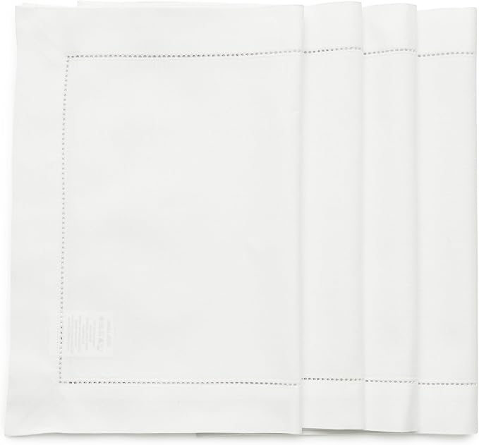 Solino Home White Placemats Set of 4 - Cotton Linen Hemstitch Placemats 14 x 19 Inch for Winter, Valentines, Holiday, New Year
