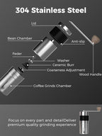 Manual Coffee Grinder,Ceramic Burr,20g Capacity,Adjustable Grind Setting,Portable Size for Camping,304 Stainless Steel
