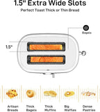 2 Slice Toaster with Extra Wide Slots & Removable Crumb Tray 6 Browning Options, Auto Shut Off & Frozen Function, Toast Fruit Bread, Bagel & Waffle, White