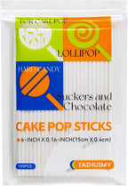 100 Count 6 INCH White Paper Lollipop Sticks,Cake Pop Sticks,Sucker Sticks for Cookies,Rainbow Candy,Chocolate,Cake Topper(Dia 4mm)