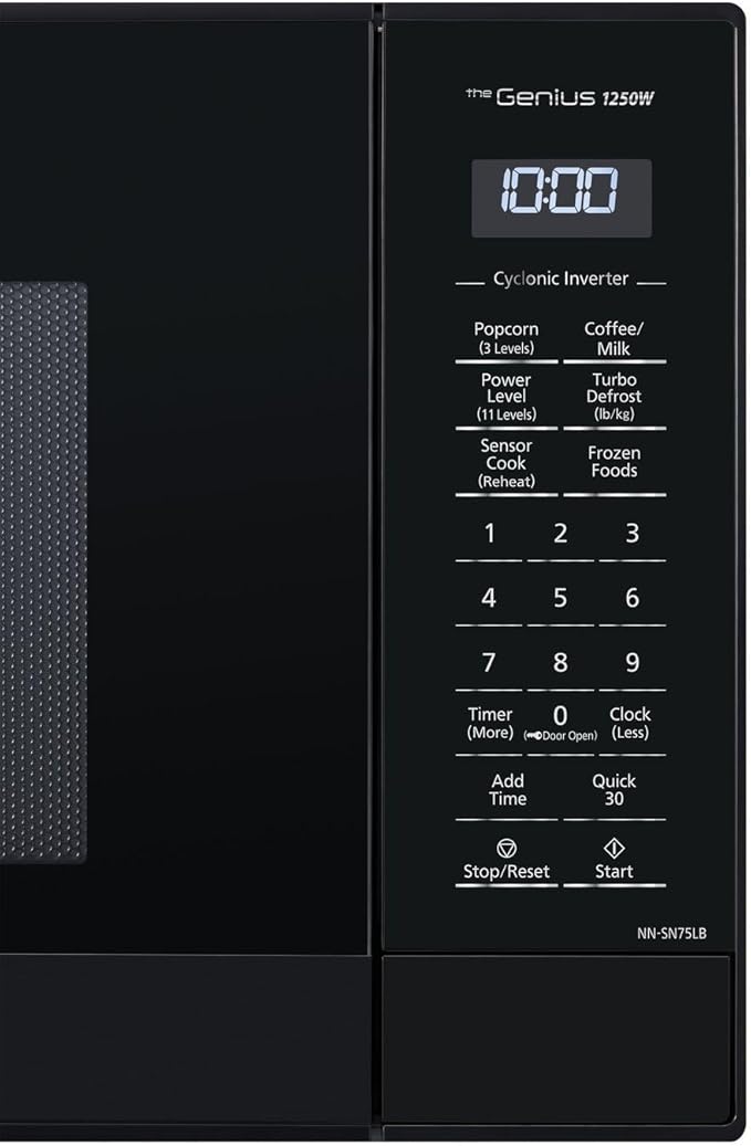 Panasonic NN-SN75LB cu.ft Cyclonic Inverter Countertop Microwave Oven 1250Watt Power with Genius Sensor Cooking, 1.6 cft, Black