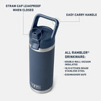 YETI Rambler 18 oz Bottle, Vacuum Insulated, Stainless Steel with Color Matching Straw Cap, Tropical Pink