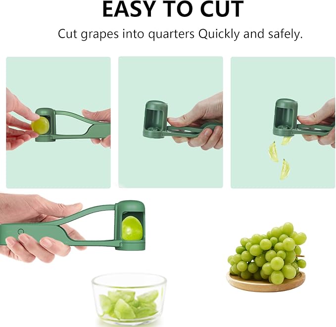 Luvan Grape Cutter for Toddlers 1-3, Grape Slicer Kitchen Gadget for Vegetable Fruit Salad Cake Decor, Stainless Steel Baby Grape Quarter Cutter Tool for Cherry Tomato Strawberry Blueberry - Green