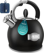 Stove Top Kettle,Whistling Tea Kettle,Premium 18/8 Food-Grade Ceramic-Coated Stainless Steel Teakettle,Vintage-Style Teapot,Includes a Hot Pad,2.64 Quart (Black)