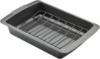 Farberware Bakeware Nonstick Roasting Pan/Roaster with U-Rack, 14.75 Inch x 10.75 Inch - Gray