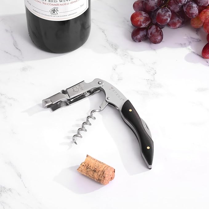 Etens Professional Wine Opener - Double Hinge Corkscrew with Foil Cutter & Cap Remover, Manual Wine Key for Bartenders & Servers