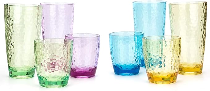KOXIN-KARLU Hammered 15-ounce and 26-ounce Plastic Tumbler Acrylic Glasses, set of 8 Multicolor