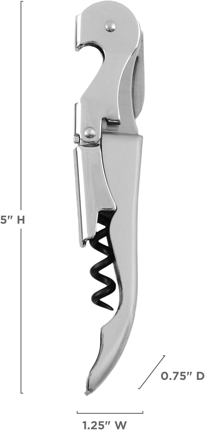 True Truetap Double Hinged Waiter's Corkscrew Wine Opener, Stainless Steel Wine Bottle Opener with Built In Foil Cutter, Home Bar Tools, Bar Cart Accessories, Wedding Gifts, Set of 1, Metallic Silver