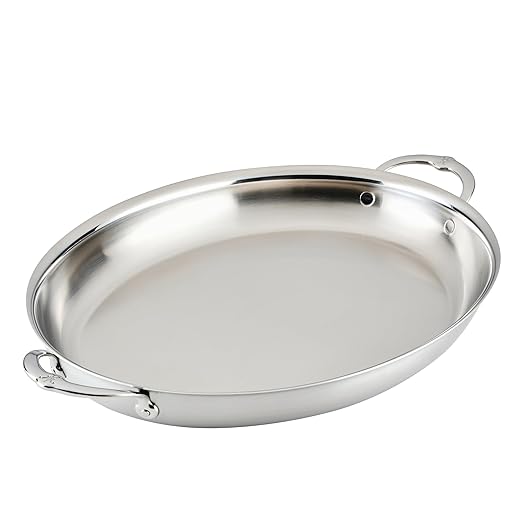 Hestan Provisions Oval Roasting Pan and Au Gratin Dish, 5.5 Quart Clad Stainless Steel, 17.5 x 14 Inch - Designed with Thomas Keller, Oven Safe 600F, Dishwasher Safe
