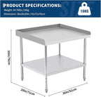 36x28x30 in Stainless Steel Equipment Grill Stand Table 400 LBS Capacity NSF Certified with Adjustable Legs, 2 in Edge Baffle, for Hotel, Home, Commercial Restaurant Kitchen