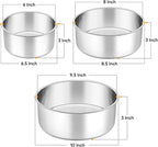 P&P CHEF 6 + 8 + 9.5 Inch Cake Pans Set, Round Baking Pan Stainless Steel Layer Birthday Wedding Cake Oven Pans, Non Toxic & Heavy Duty, Deep Side & Mirror Finish, Dishwasher Safe, (3Pcs)