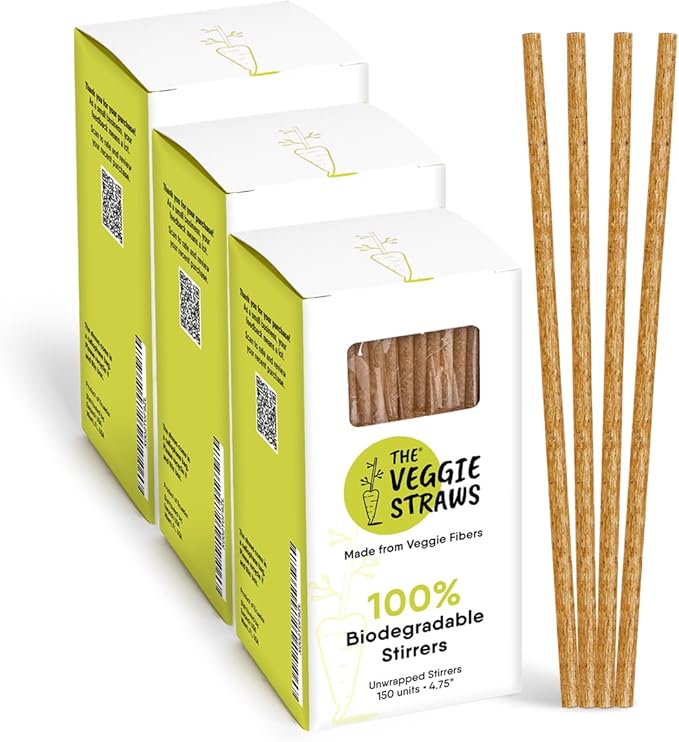 The Veggie Straws – 450 PCS of 4.75 Inches Unwrapped Biodegradable Drink Stirrers – Made of Vegetable Fibers, Best Cocktail Stirrers for Drinks of All Kinds