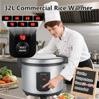 32.1QT Commercial Rice Warmer(Not Rice Cooker) Portable Big Food Rice Warmer / 122℉- 178℉ Adjustable Temperature/ 160W/ Non-stick Inner Pot For Restaurant Party Family