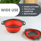 Red Round Silicone Collapsible Colander – Silicone Round Kitchen Strainers with Plastic Handles Foldable Kitchen Strainer Small Perfect for Draining Pasta Vegetable and Fruit
