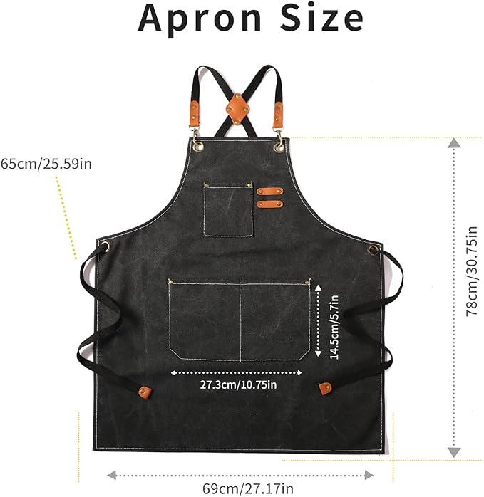Tosewever Canvas Cross Back Chef Cotton Aprons for Men Women with Large Pockets