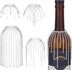 OLYCRAFT 4Pcs 4 Styles Rhinestone Wine Bottle Decoration Jewel Tassel Wines Bottle Short Veil 4.7 Inch Rhinestone Tassel Wine Bottles Pendant Wines Bottles Cork Charms for Party Wedding Decor