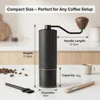 Manual Coffee Grinder with 420 Stainless Steel Burr, Adjustable Settings for Espresso & Turkish Coffee, Portable Hand Crank Coffee Grinder, 45g Capacity, Aluminum Body with Walnut Handle for Multi Use