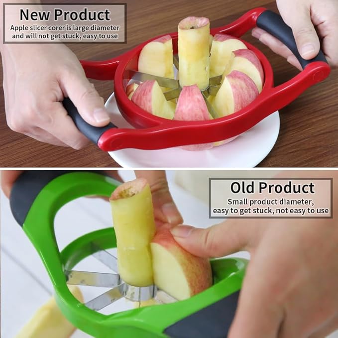 Newness Apple Slicer Corer, 8-Slice [Large Size] Premium Apple Slicer Corer, Cutter, Divider, Wedger, Stainless Steel Easy Grip Fruit Slicer with Sharp Blade for Apples, Pears and More, Red