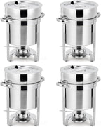 GarveeHome 11QT Soup Chafer Set of 4, Stainless Steel Round Soup Warmer with Pot, Notched Lids & Fuel Holders, Commercial Food Warmer for Buffets, Events and Party Service