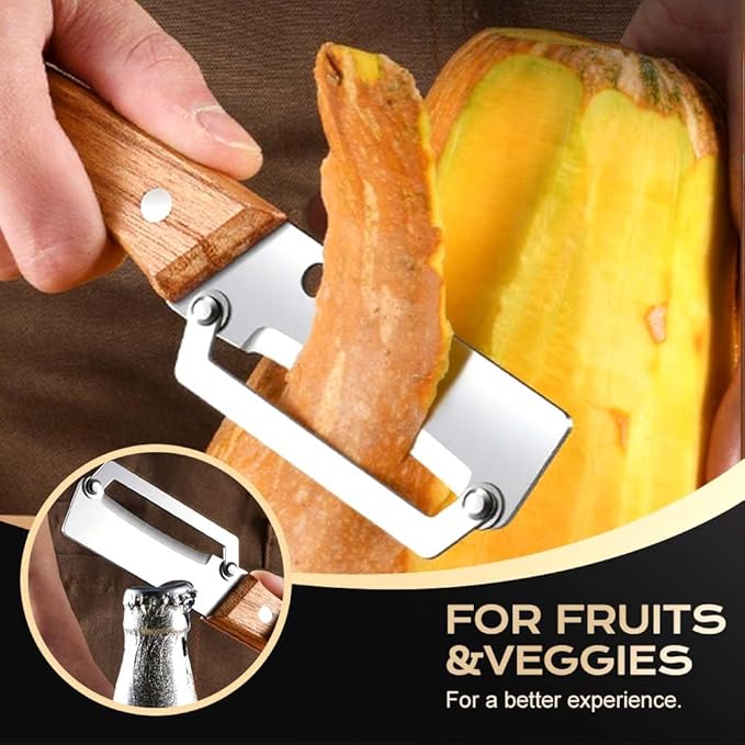 Multi-Functional Vegetable Peeler for Kitchen, 2026 New Stainless Steel Peeler with Wooden Handle and Bottle Opener, Kitchen Tool for Fruit Veggie Pumpkin, Gifts for Mom (1PC)