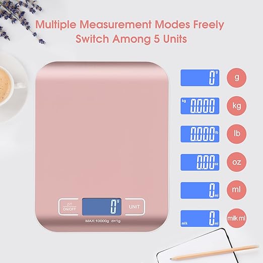 Digital Shipping Scale,Stainless Steel Panel, Accurate Portable Postal Scale for Packages, Small Business,Kitchen, Food, Handmade, Liquids, and Boutique (Rose Gold Rechargeable(10kg/1g))