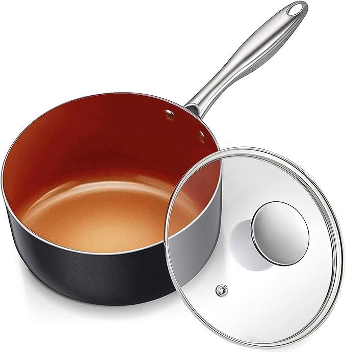 MICHELANGELO 1 Quart Saucepan with Lid, Ultra Nonstick Ceramic Sauce Pan with Lid, Small Pot with Lid, 1 Quart Saucepan Nonstick, Small Sauce Pot, Copper