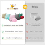 urnexttour Travel Pillow Blanket Set-3 in 1 Travel Pillow Memory Foam, Soft Travel Blanket Airplane Compact with Bag, Inner Pillowcase, Hand Luggage Belts and Backpack Clip, for Plane Car, Green