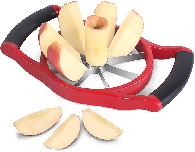 Newness Apple Slicer Corer, 8-Slice [Large Size] Premium Apple Slicer Corer, Cutter, Divider, Wedger, Stainless Steel Easy Grip Fruit Slicer with Sharp Blade for Apples, Pears and More, Red