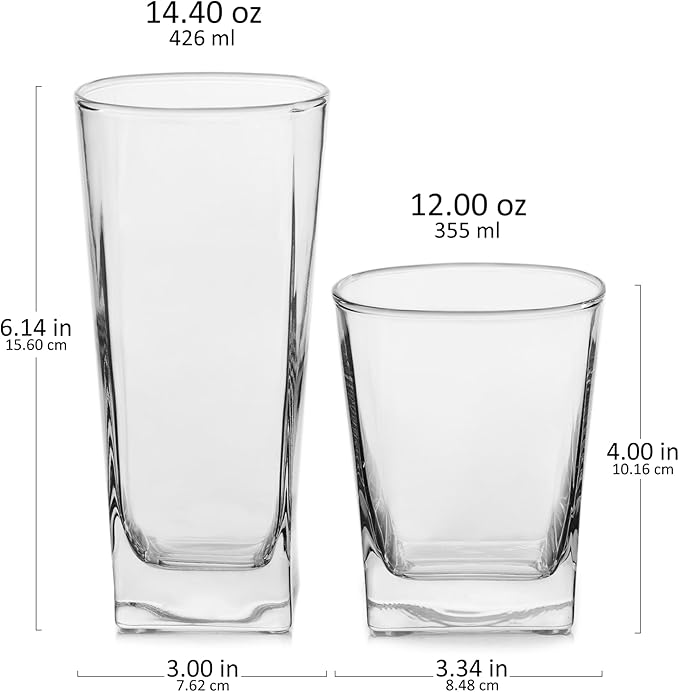 Libbey City Tumbler and Rocks Glass Set, Elegant Drinkware Glasses Set, Tall Drinking Glasses with Modern Lines, Dishwasher Safe Drinking Glasses Set of 16