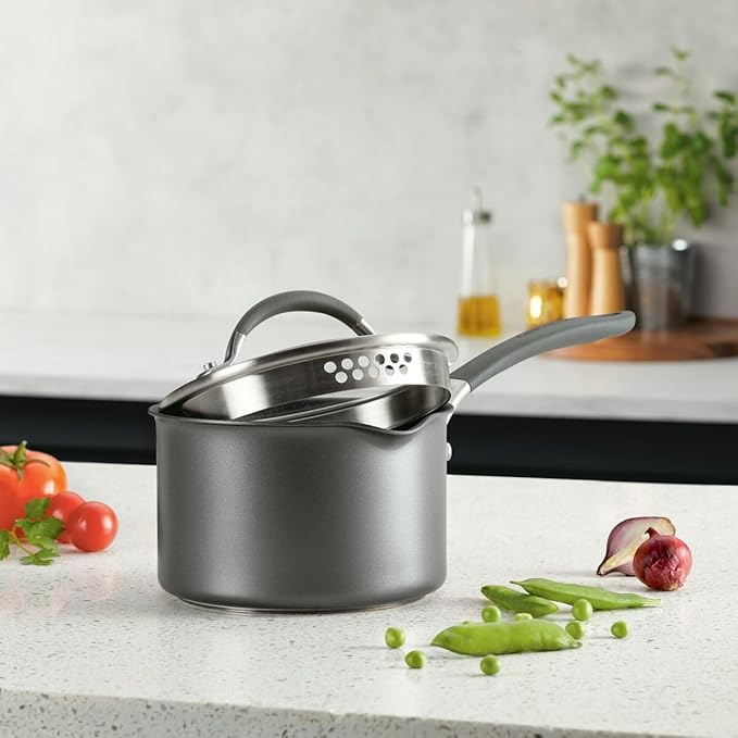 Circulon A1 Series w/ScratchDefense Nonstick Induction Straining 2qt SaucePan with Lid, Induction Cookware, 2-Quart Sauce Pan with Lid, Graphite