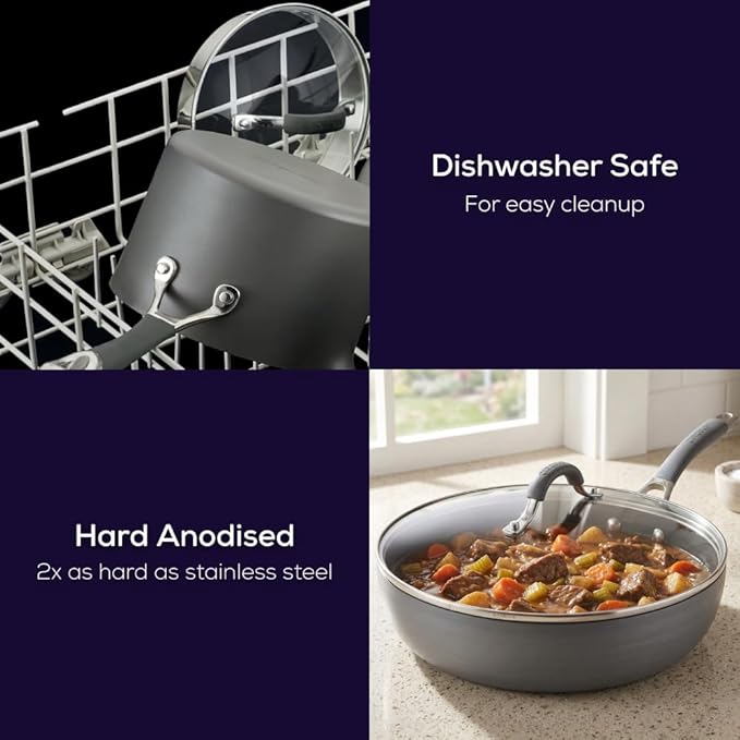 Circulon Radiance Deep Hard Anodized Nonstick Frying Pan /Skillet with Lid - 12 Inch, Gray